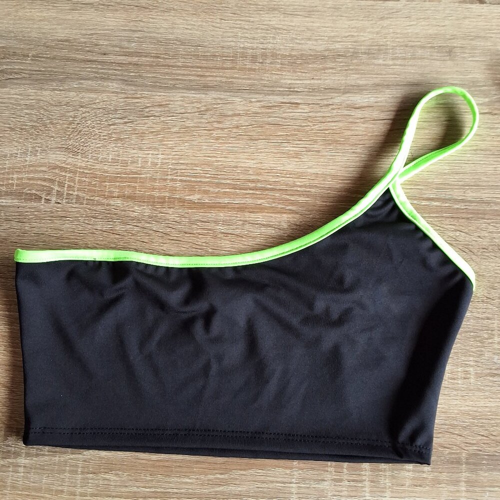 BIKINI  TOP one shoulder neon green with black
